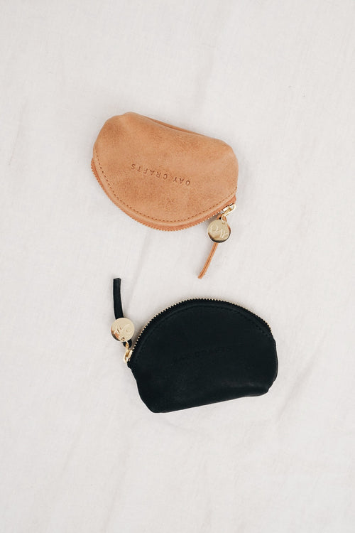Sustainable leather coin purse CURVE - brown