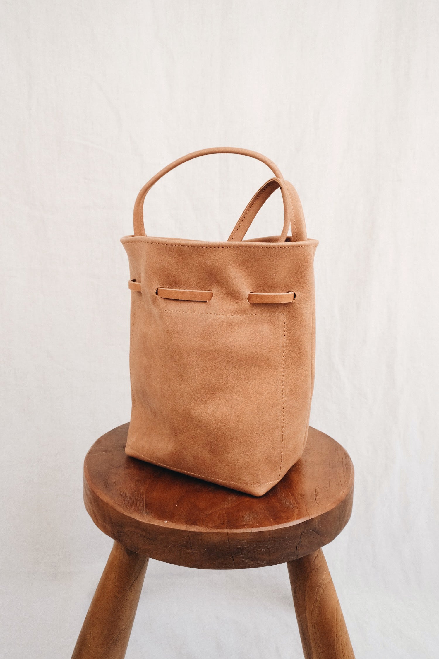 Sustainable Leather Bucket Bag Minimalist Leather Bucket Bag
