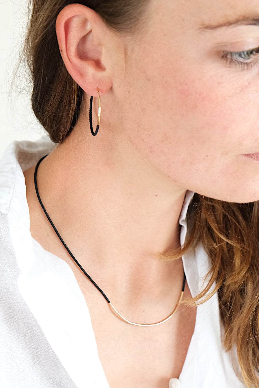 Echtgold Kreolen SIREN - schwarz